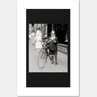 Boy with a Bicycle, 1922. Vintage Photo Posters and Art